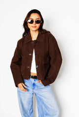 Espresso Brown Suede Cropped Jacket