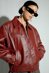 90s Inspired Maroon Boxy Leather Jacket