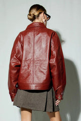 90s Inspired Maroon Boxy Leather Jacket