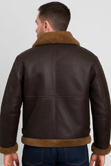 Brown Leather Jacket with Shearling Collar