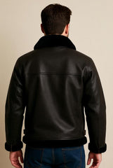 Black Leather Jacket with Shearling Collar