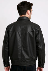 Premium Leather Jacket with Ribbed Hem