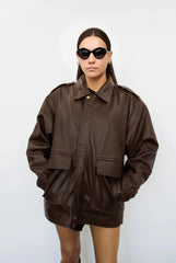 Oversized Inspired Brown Leather Jacket