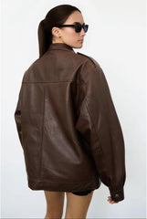 Oversized Inspired Brown Leather Jacket