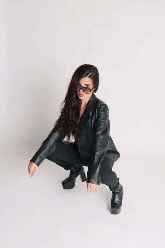 Double Breasted Leather Blazer