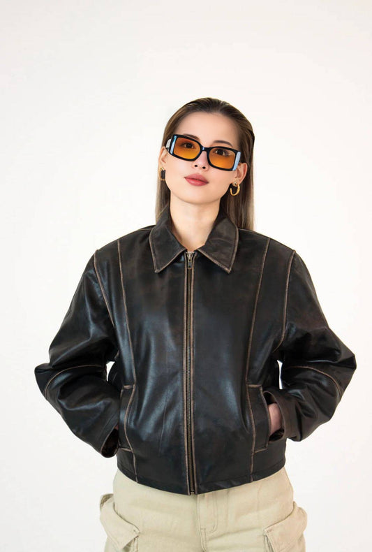 Mabel Distressed Brown Leather Jacket
